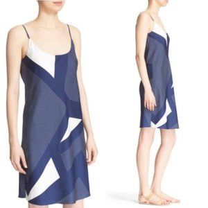 Equipment Prue Print Silk Straps Slip Dress Blue & White S